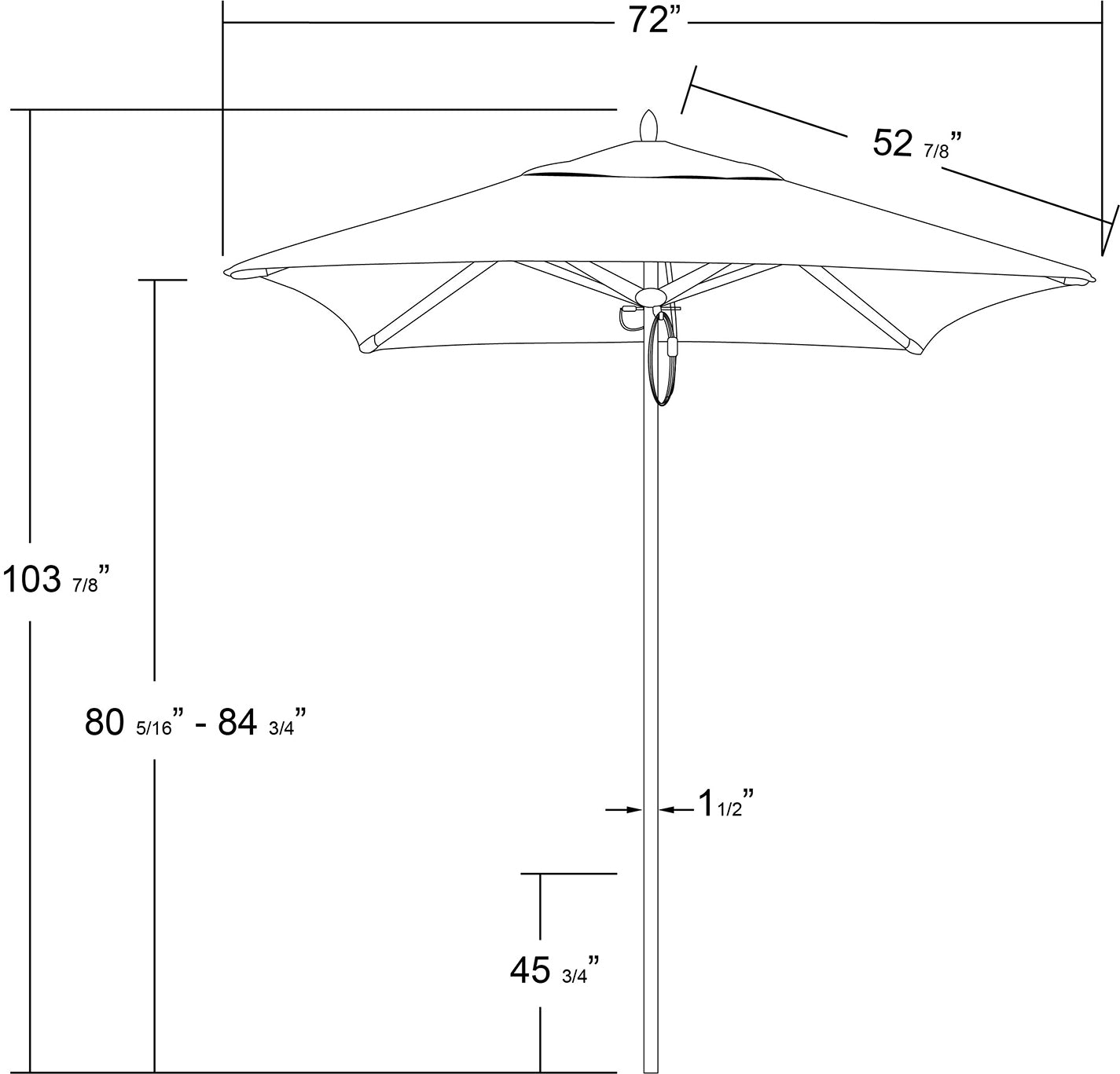 Rodeo 6' Square Premium Aluminum Commercial Market Umbrella With Sunbrella Fabric