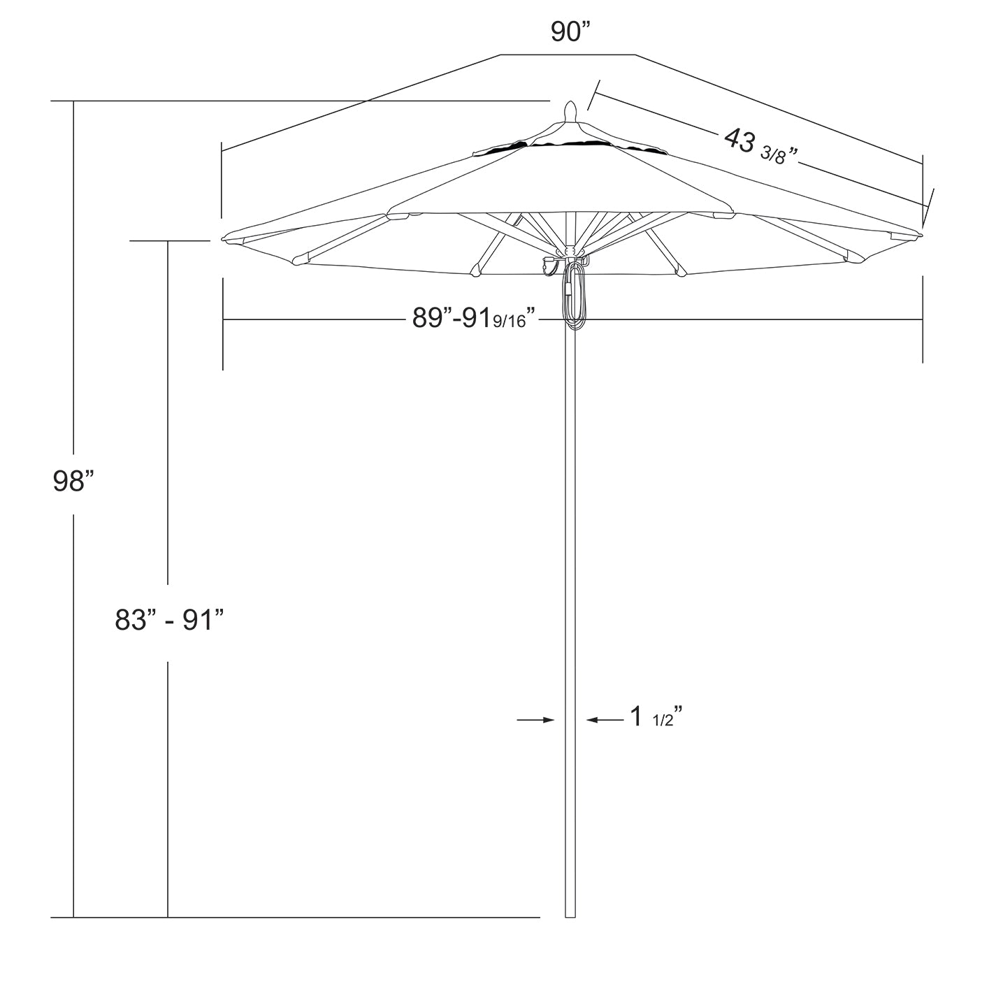 Rodeo 7.5' Premium Aluminum Commercial Market Umbrella With Sunbrella Fabric