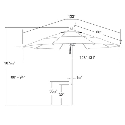 Venture 11' Commercial Aluminum & Fiberglass Market Umbrella With Sunbrella Fabric