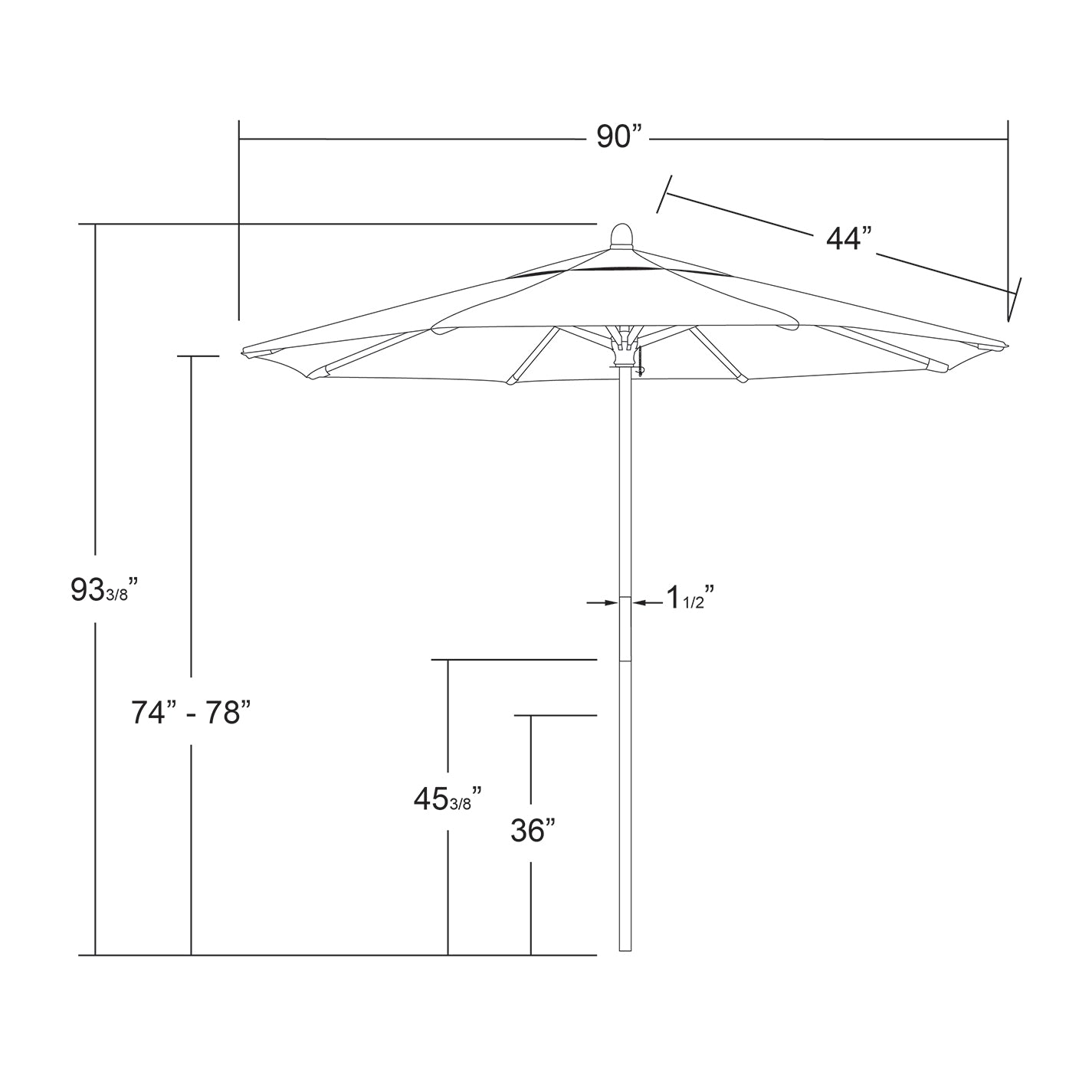 Grove 7.5' Commercial Wood Market Umbrella With Sunbrella Fabric