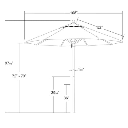Grove 9' Commercial Wood Market Umbrella With Sunbrella Fabric