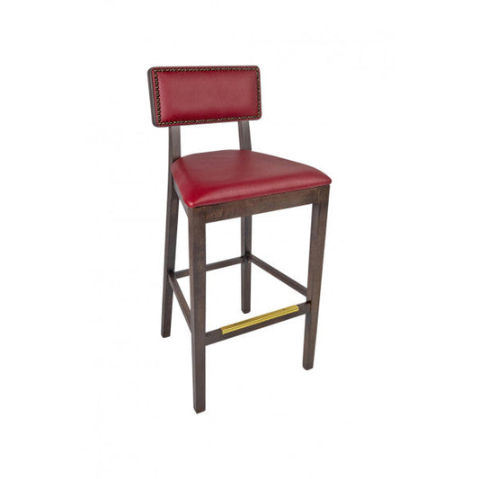 Stella Wood Barstool W/ Padded Seat and Back and Nail Head Trim