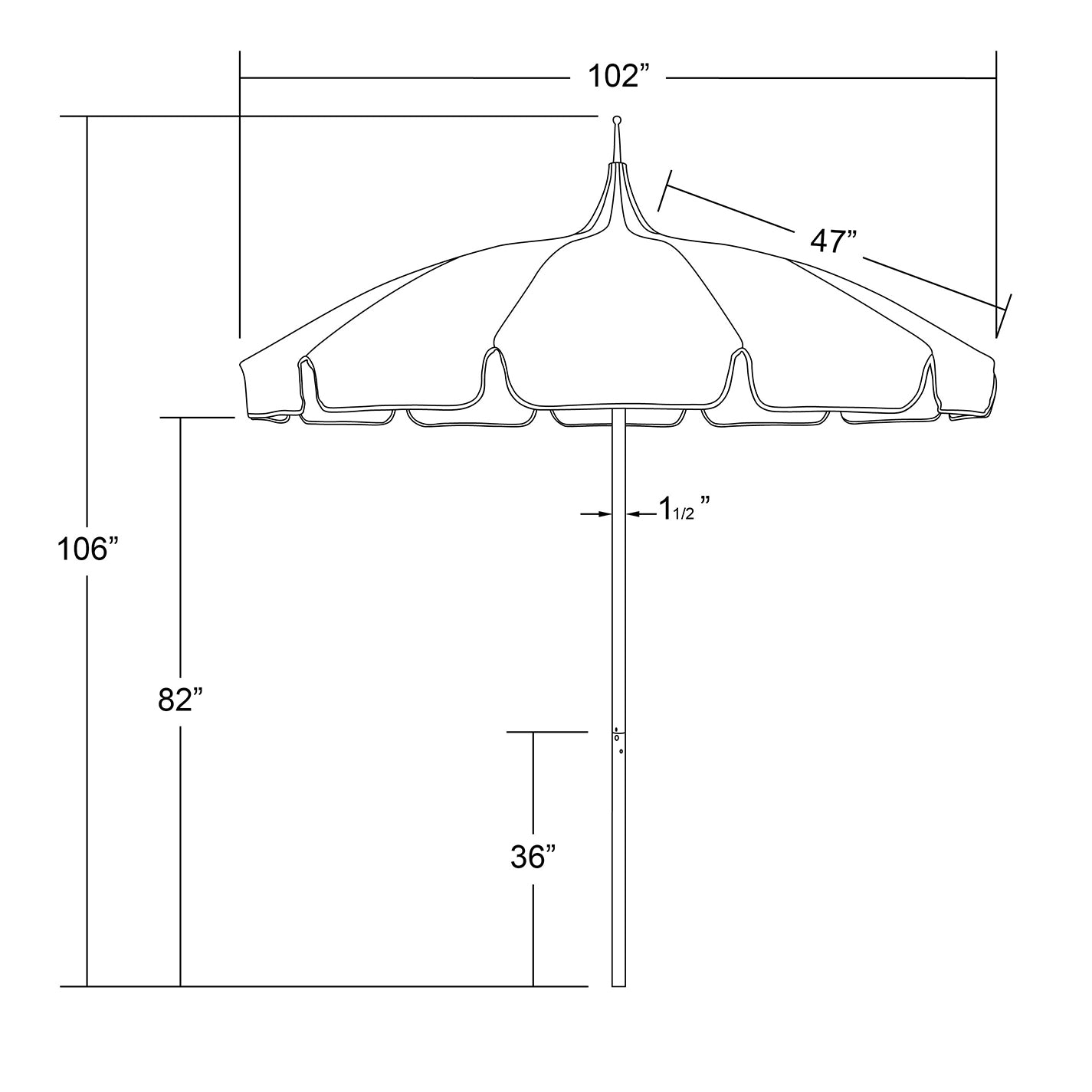 Pagoda Classic Cut 8.5' Commercial Aluminum & Fiberglass Patio Umbrella With Sunbrella Fabric And Fringe